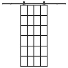 Porta Scorrevole 90x205 cm ESG Vetro Temperato Telaio e Kit Alluminio Nero con Ferramenta