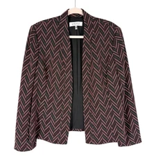 Kasper Blazer Womens Size 16 Black Red Chevron Knit Lined Open Front Jacket