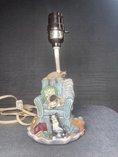 Vintage Cats Lounging On Armchair Table Lamp Tested Chipped Ear