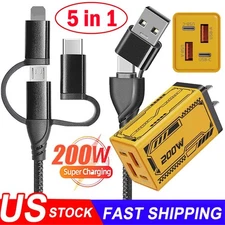 5 in1 Fast Charging Cable Cell Phone Wall Charger Cord For Samsung S25 S24 S23 +