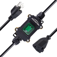 5 ft Heavy Duty Waterproof Extension Cord with On/Off Switch 16AWG Green