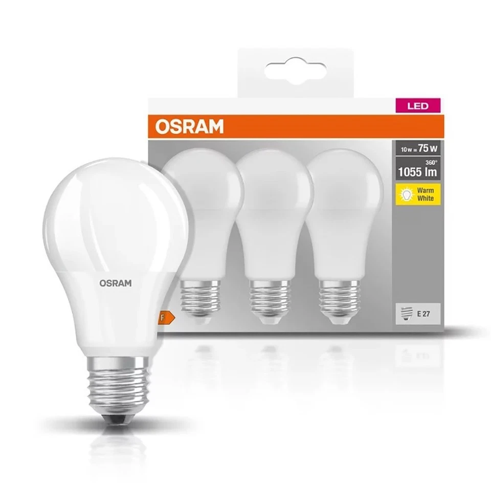 3 x Osram LED Lampen A60 Birnen 10W =75Watt E27 matt 1055lm Licht Warmweiß 2700K - Bild 2 von 4