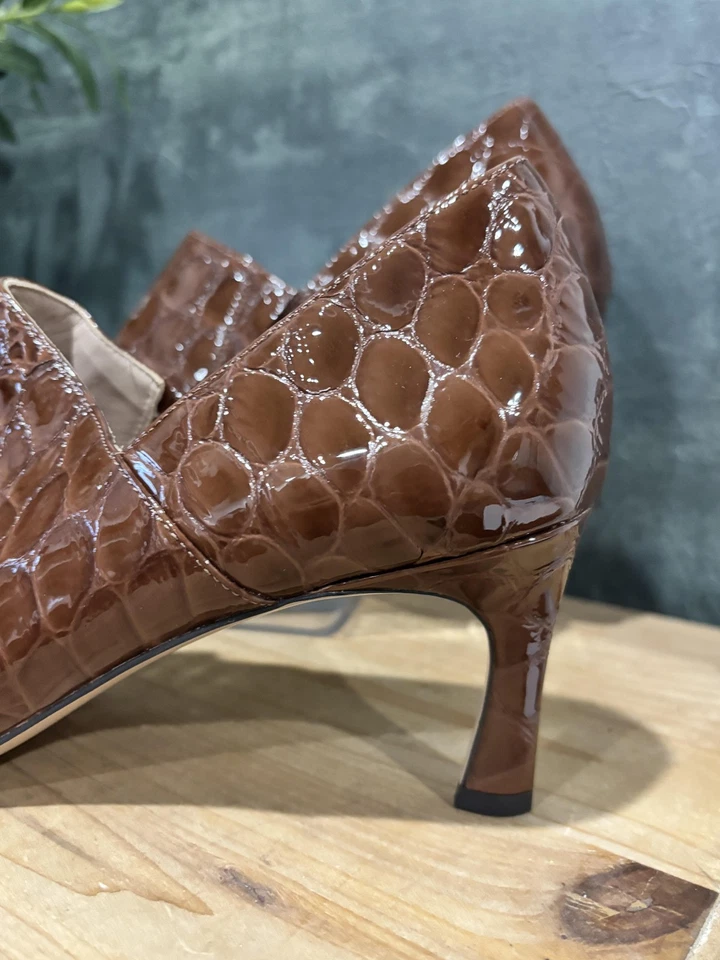 27 Edit Shoes Womens Size 10 Brown Croc Embossed Pointed Toe Kitten Heel Pumps - Image 3 of 4