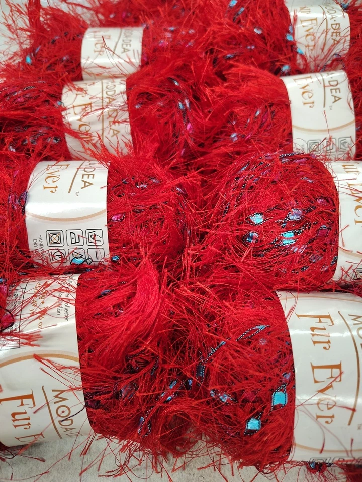 Moda • Dea Fur Ever RED HOTT 3926 8.5 Skeins Of Yarn VALENTINES DAY 1.76 OZ EACH - Image 2 of 3