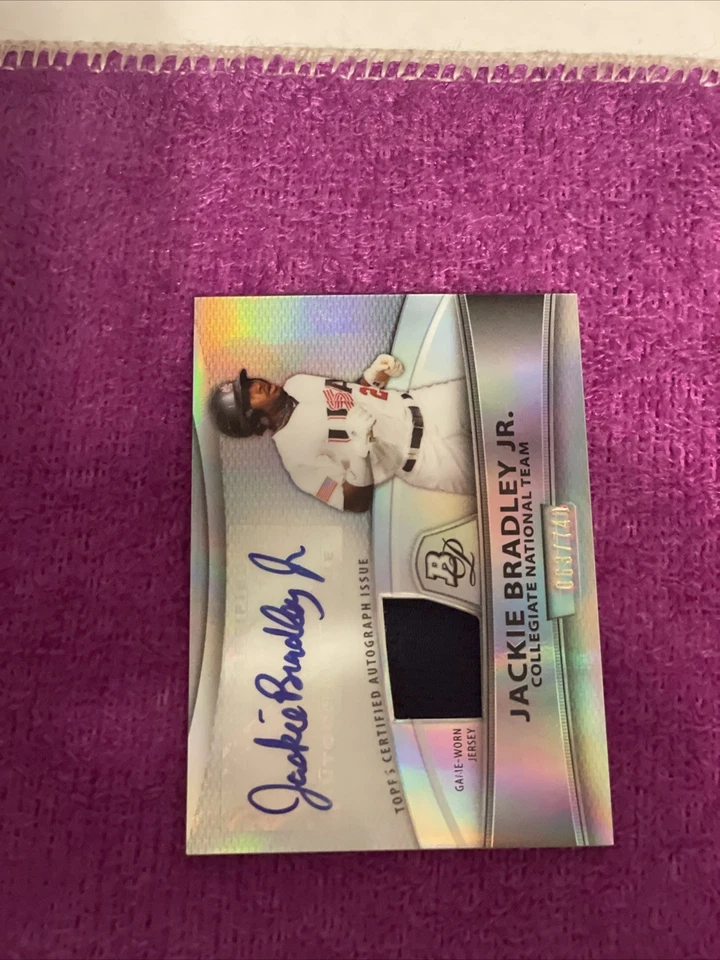 2010 JACKIE BRADLEY JR RC BOWMAN PLATINUM REFRACTOR GAME-WORN AUTO JERSEY #d/740 - Image 4 of 4