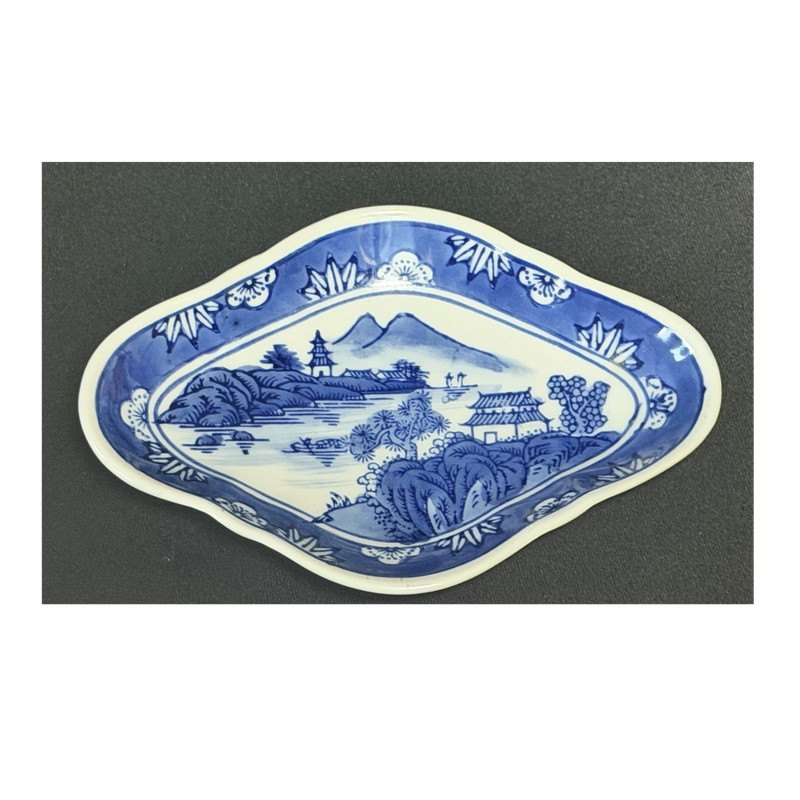 Vintage Blue & White Lobed Pedestal Dish | Japanese Porcelain | Mottahedeh Style