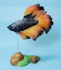 Stasto Betta Black  Orange Delta Siamese Fighting Fish mini figure US seller New
