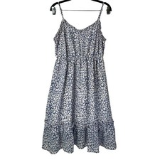 Cupshe Blue White Floral Lined Soft V Neck Sleeveless Shift Dress Medium