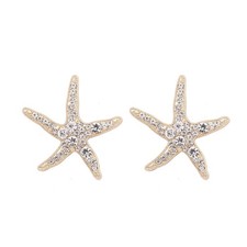 Gold Starfish Earrings for Women 14K Gold Starfish Stud Earrings Rhinestone Star