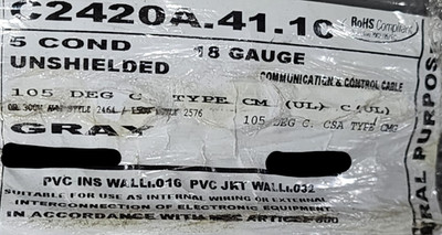 Carol C2420A 18/5C Control/Communication Cable UL-2464 EIA RS-232 Gray /50ft