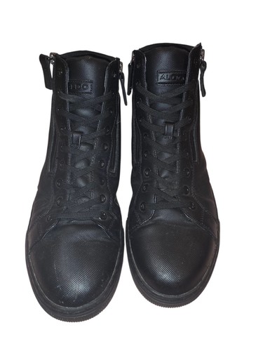 Aldo Banderas High Top Sneakers Men's Size 10 Black Leather Side Zip Shoes Trend