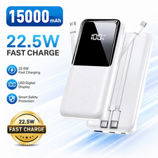 15000mAh Portable Charger Power Bank 22.5W Fast Charging Built-in Cable