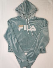 FILA Powder Blue Velvet Cropped Hoodie - Size XS/8