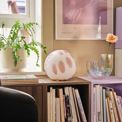  IKEA Pink FADO Table Lamp Glass White, 10'' Diameter INCLUDES FREE BULB * NEW