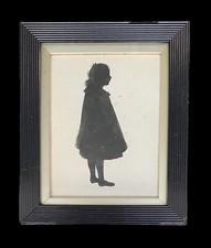 Antique Miniature Silhouette Painting Of a Young Girl In Frame