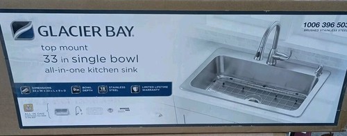 Glacier Bay #VT3322TA1PA1 All-in-One Single Bowl Stainless Steel Sink & Faucet - 第 1/3 張圖片