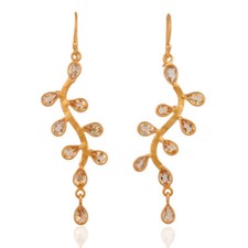 Hand Crafted Citrine Gemstone Leaf Branch Silver Gold Plated Women's Earrings