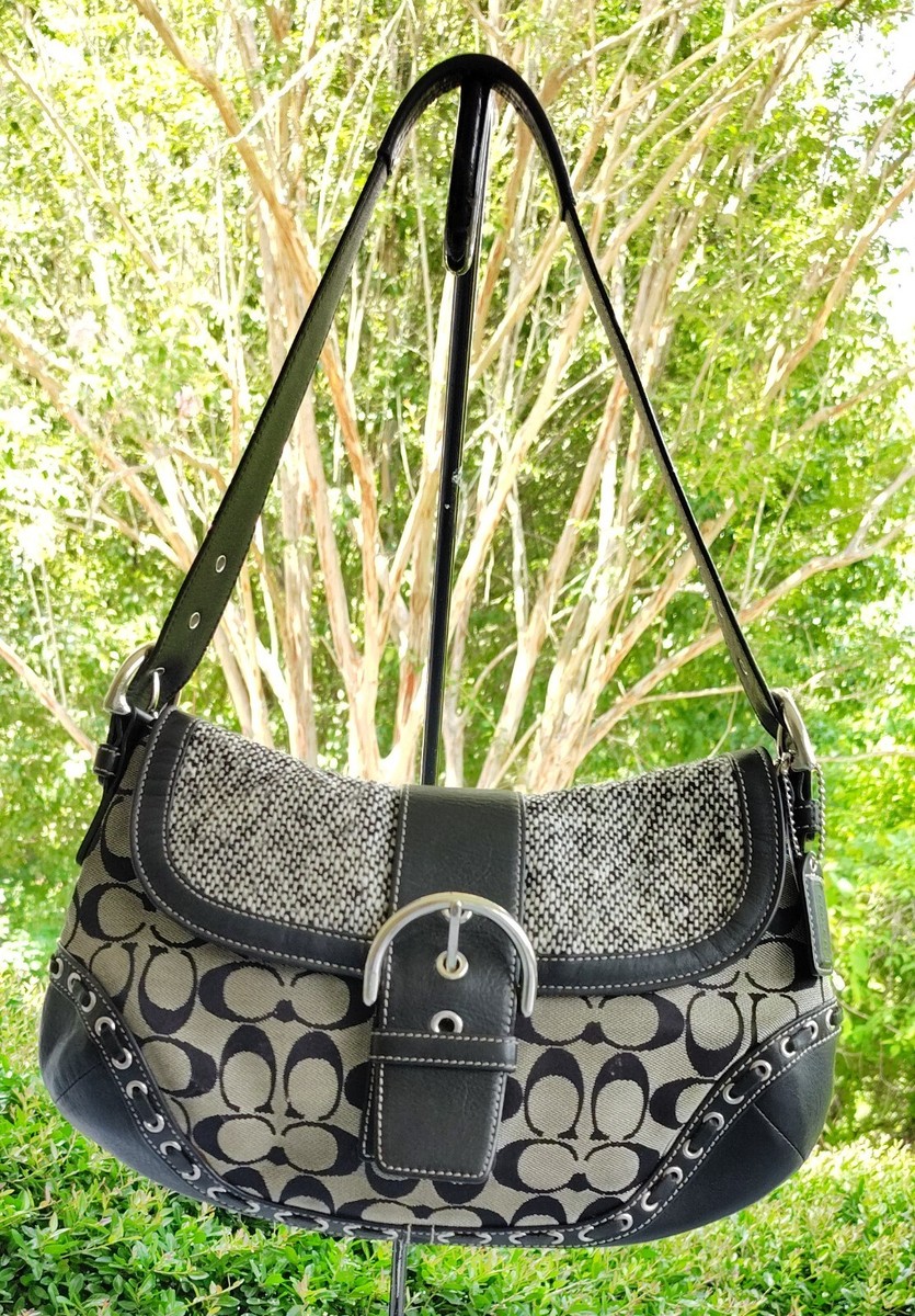 バッグ coach signature hand bag soho leather Coach F10425 MEDIUM Vintage Soho Black Leather, Tweed and