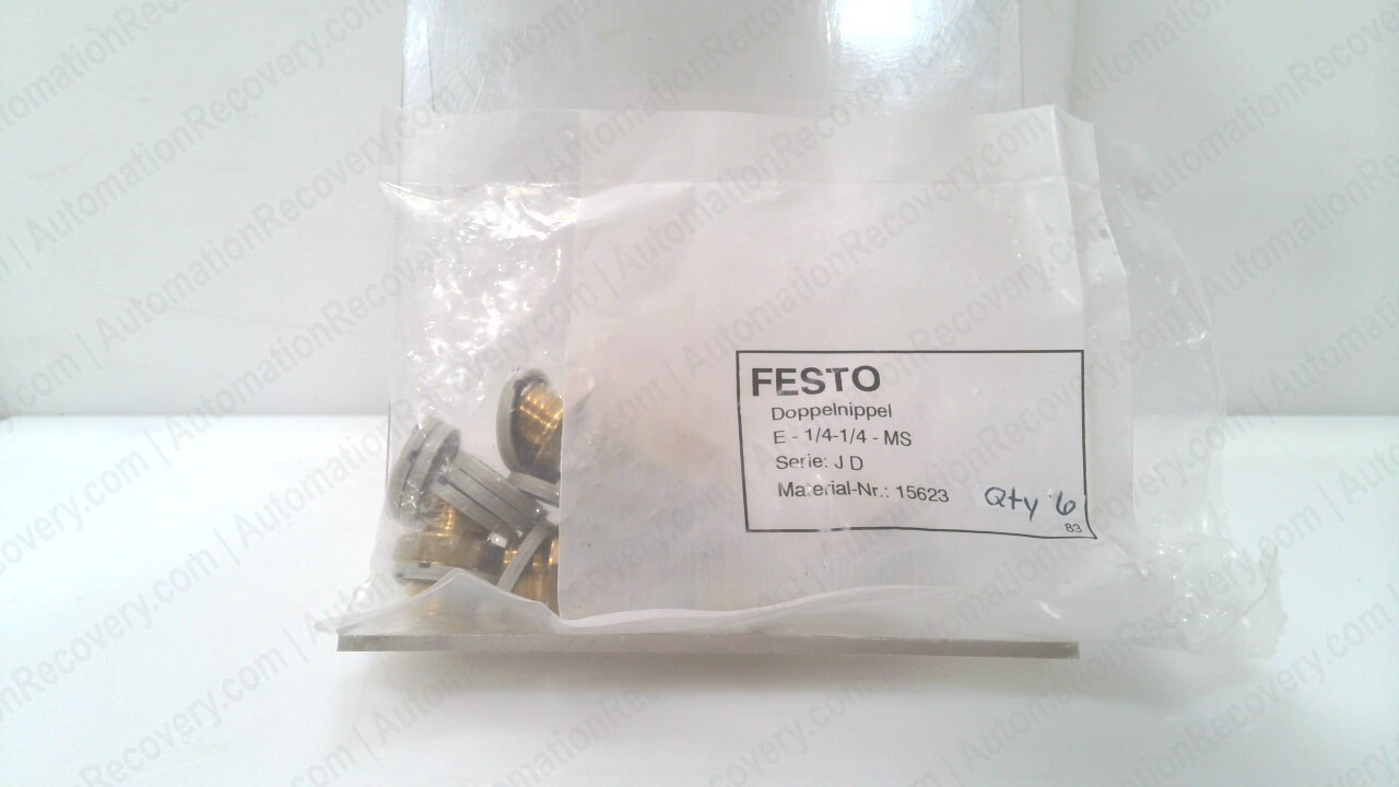 FESTO E-1/4-1/4-MS PACK OF 6, DOUBLE NIPPLE STRAIGHT, 15623, NEW #337314