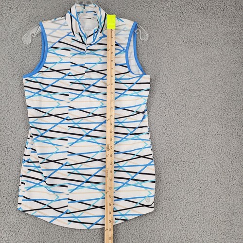Bette & Court Women's Abstract White Blue Sleeveless Quarter Zip Polo Size S - Picture 4 of 10
