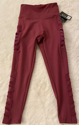 BSP Capri Athletic Leggings SzS Pockets Wine Color Logo NWT
