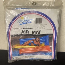 Vintage Intex The Wet Set Inflatable Air Mat Blue Vinyl Pool Float 1984 NOS