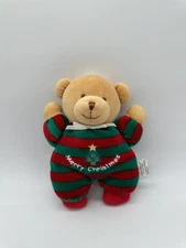 Soft Dreams Merry Christmas Teddy Bear Rattle Plush Red Green Stripe Tree 7.5"