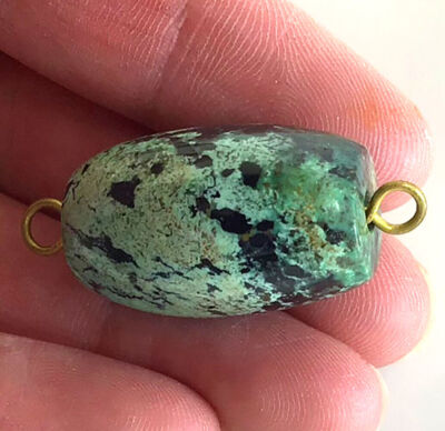Blue Turquoise Barrel Pendant Bead Kingman Healing Gemtone 26x16x15mm 