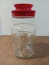 Vtg Anchor Hocking Maxell House Glass Jar Red Lid 1776 American Eagle Bicentenni