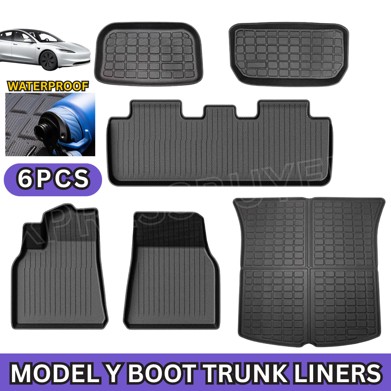 Front Rear Boot Liners for Tesla Model Y Cargo Kick Mats Car Trunk Carpet