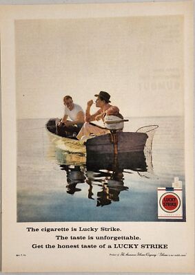 1959 Print Ad Lucky Strike Cigarettes Fishermen Smoking Luckies Vintage Outboard