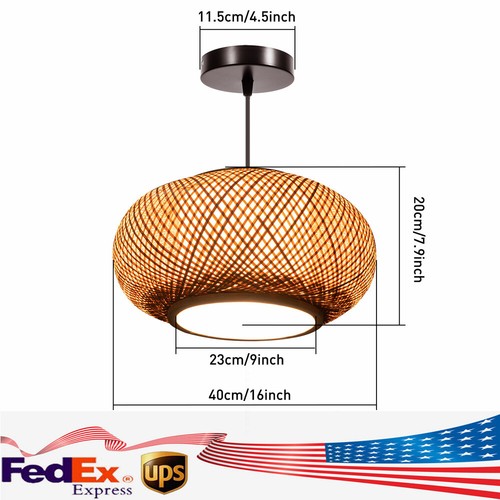 Ceiling Hanging Lamp Bamboo Wicker Vintage Rattan Lantern Pendant Light Fixture