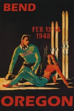 Bend Oregon 1948 Winter Sports Couple Skiers Ski Vintage Poster Repro FREE S/H