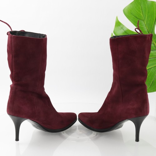 CO-OP Barneys NY Women's Boot Size 36.5 5.5 Pointed Heels Rouched Burgundy Suede - Picture 8 of 12