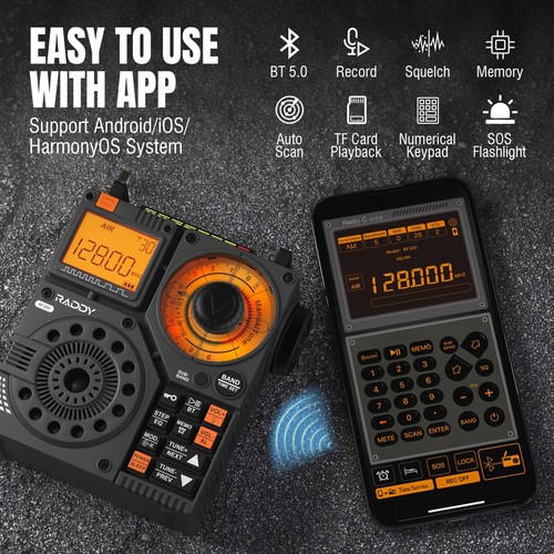 Raddy RF320 APP Control Shortwave Radio AIR/FM/AM/VHF/SW/WB Receiver Bluetooth - Picture 2 of 8