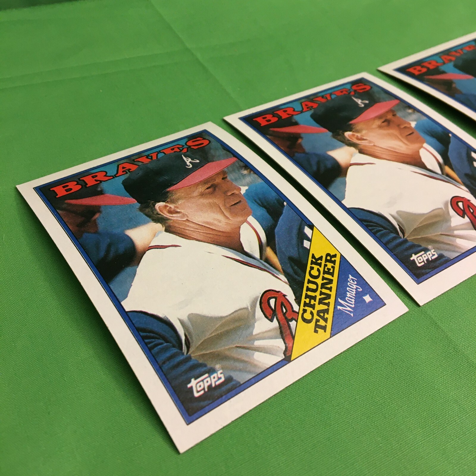 CHUCK TANNER three baseball cards 1988 Topps #13, Atlanta Braves manager thumbnail 2