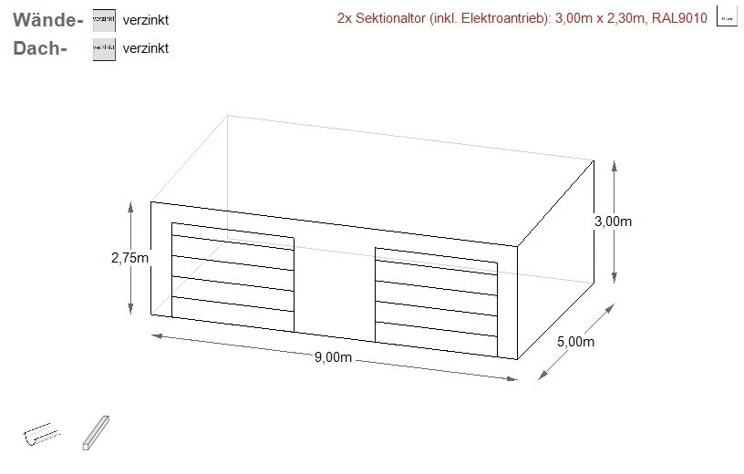 Blechgarage 9x5x3m Fertiggarage KFZ Garage Doppelgarage Sektionaltor Aufbau - Bild 4 von 4