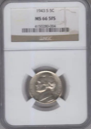 1943 S JEFFERSON NICKEL NGC CERTIFIED MS66 FULL STEPS DEEP FROSTY WHITE LUSTER