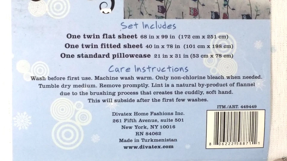 Juego de sábanas Hooty Owl de franela doble para niñas 3 piezas 100 % algodón suave Foto 4 de 4