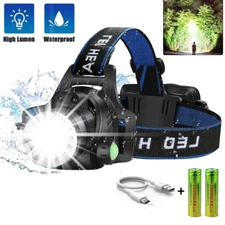 LED Headlamp USB Rechargeable Headlight Head Torch  Outdoor Waterproof 25000LM