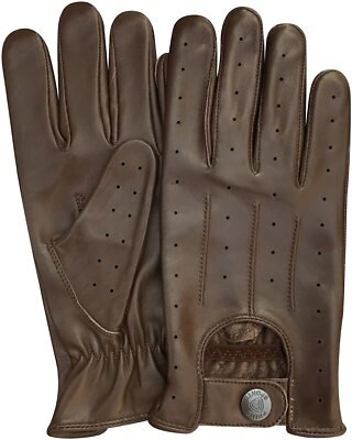 REAL LEATHER MEN'S NAPPA FASHION UNLINED DRIVING GLOVES BROWN
