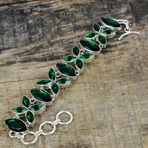 Green Tourmaline Gemstone 925 Sterling Silver Bracelet For Anniversary Gifts - Picture 3 of 4