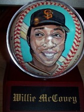 WILLIE McCOVEY HAND PAINTED AUTOGRAPHED /M.L.BASEBALL/W/STAND & NAMEPLATE.