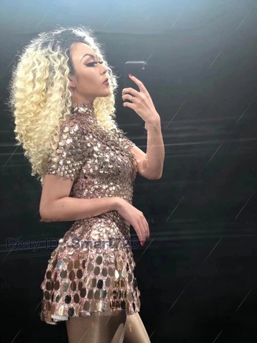 Sexy Sequins Mini Dress Costume Celebrate Rhinestone Bodysuit Birthday Dresses - Picture 5 of 30