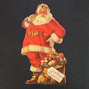 1930s Rio Grande Oil Gas Co. Christmas Santa Claus Vintage Die Cut Hanging Sign