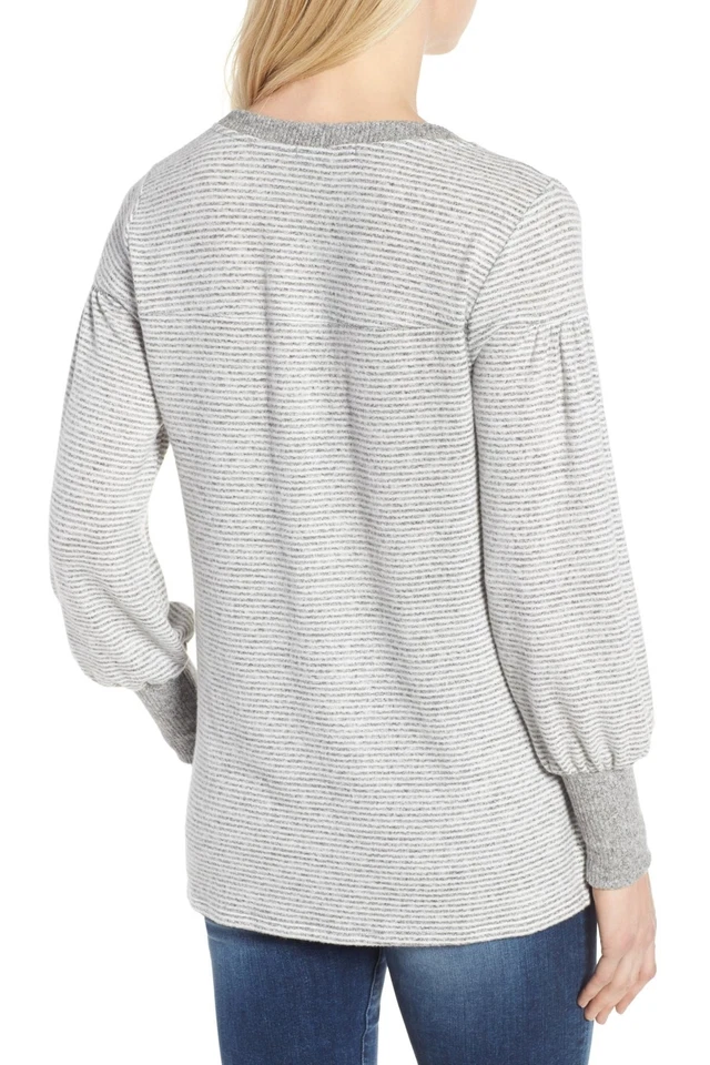Gibson 163500 Women's Cozy Striped Long Sleeve Top Gray/Ivory Sz. Medium - Image 2 of 2