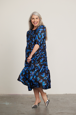 dazzling blue dress Elegant Blue Denim Dress with Deep V-Neck and Rhinestone Embellishment –  Canary Houze main image 1
