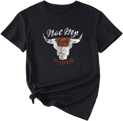 #ad Not My First Rodeo T Shirt Ring Hole Cowboy Graphic Tee Casual Crew Neck Top $10.82