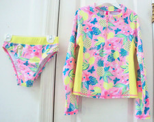 NEW BETSEY JOHNSON GIRLS 10 2-PC UPF 50 FLORAL LONG SLEEVE RASH GUARD SWIMSUIT