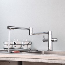 Deck Mount Kitchen Sink Swivel Brass Mixer Faucet 2 Handles Chrome Fold Tap